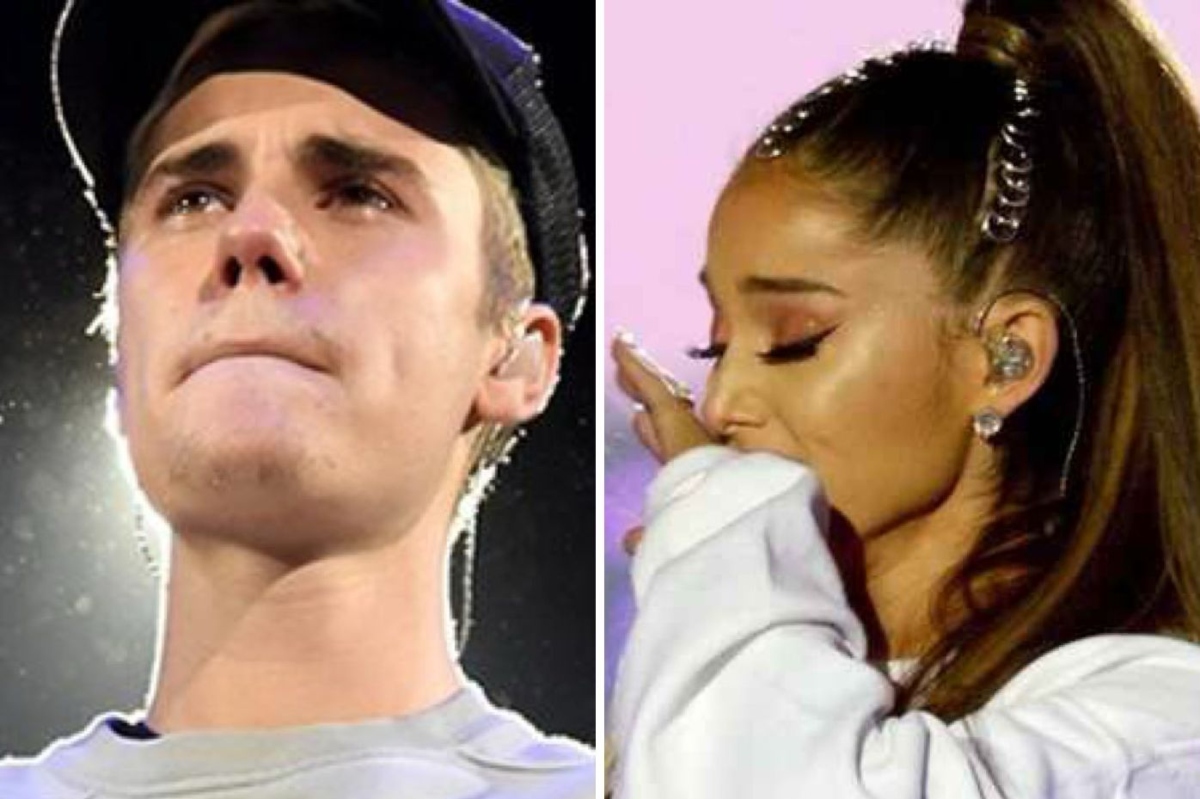 Justin Bieber e Ariana Grande chorado