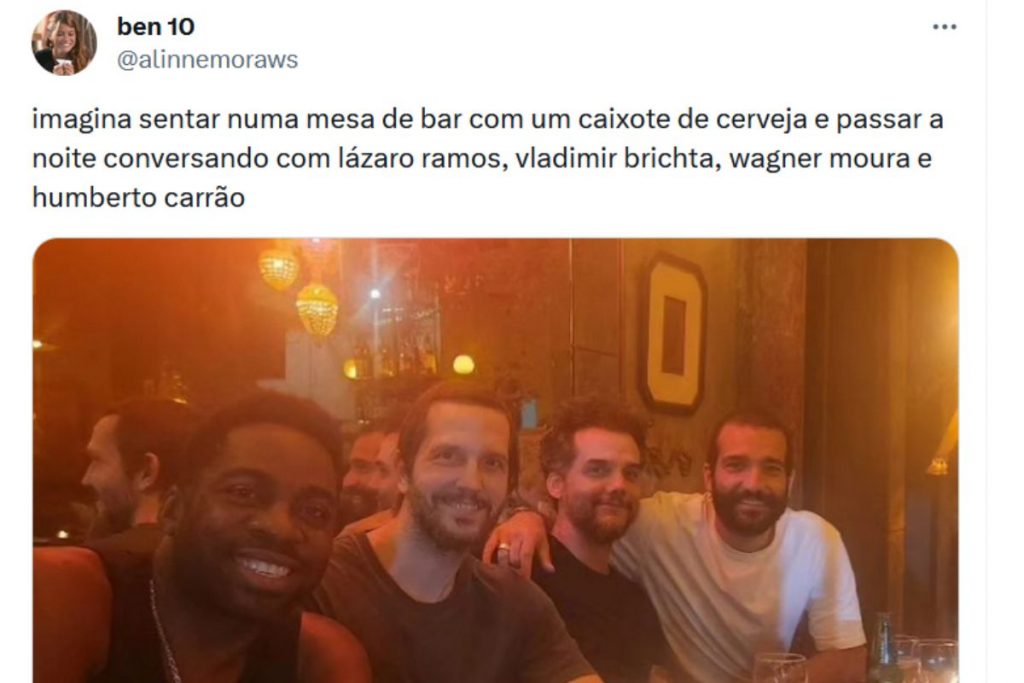 Post do encontro doa amigos Wagner Moura, Lázaro Ramos, Vladimir Brichta e Humberto Carrão, no samba carioca