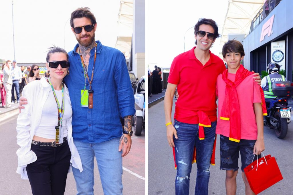 Cleo com o noivo e Kaká com o filho no Grande Prêmio de Fórmula 1 (Brazil News)