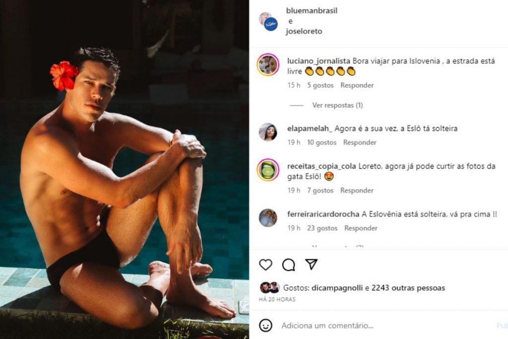 Foto de José Loreto de sunga com comentários sobre Eslovênia estar solteira - Reprodução/Instagram