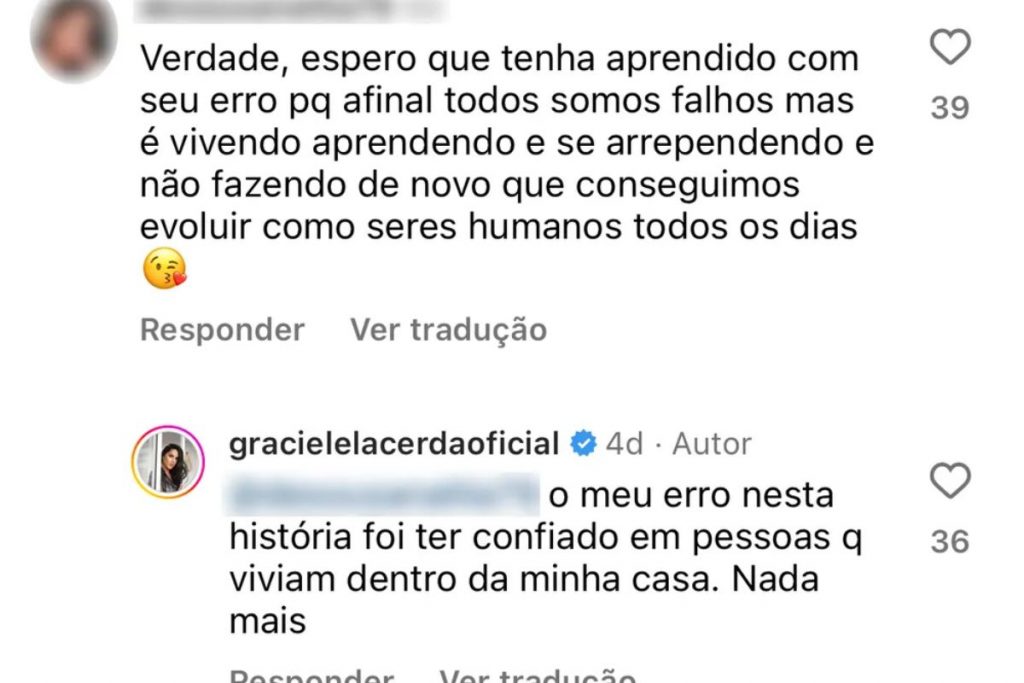Graciele Lacerda aponta maior erro em polêmica com Camargos (Reprodução/ Instagram)