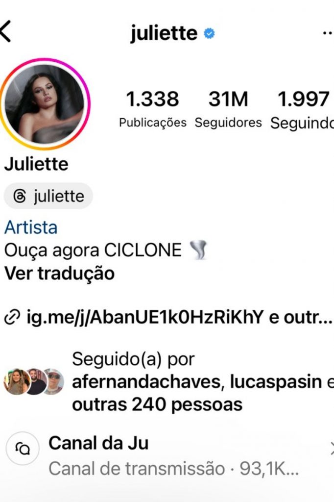 Perfil de Juliette no Instagram