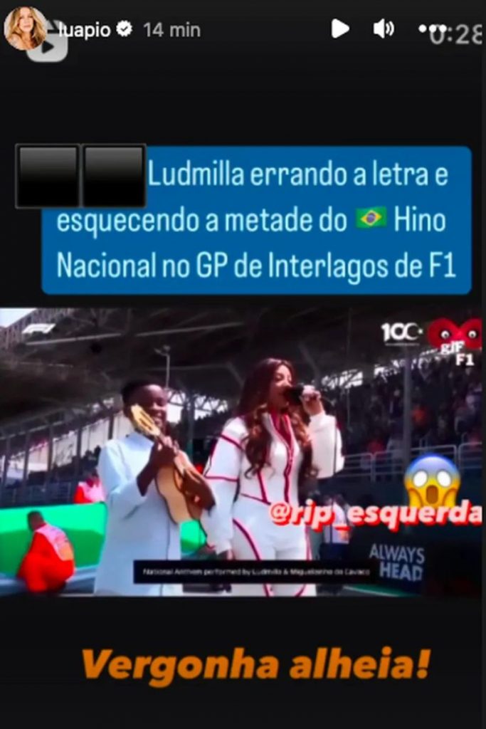 Ludmilla vira alvo de comentários ácidos após Fórmula 1 (Reprodução/Instagram)