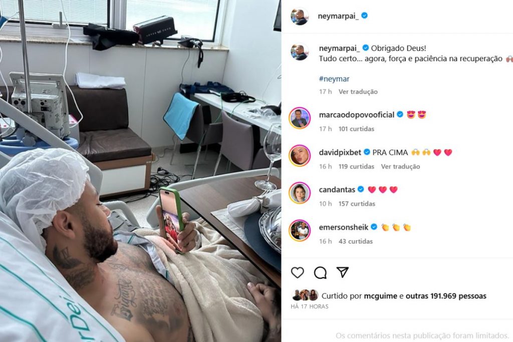Pai de Neymar mostra como ele está, após cirurgia