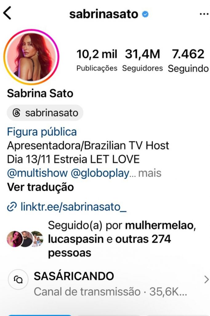 Perfil de Sabrina Sato no Instagram 