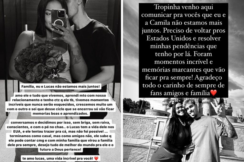 Camila Loures e Lucas Gudinho fizeram comunicados sobre o fim do namoro