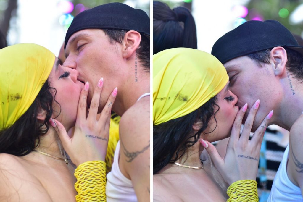 Gabi Medina beijando na boca durante o amanhecer na Farofa da Gkay