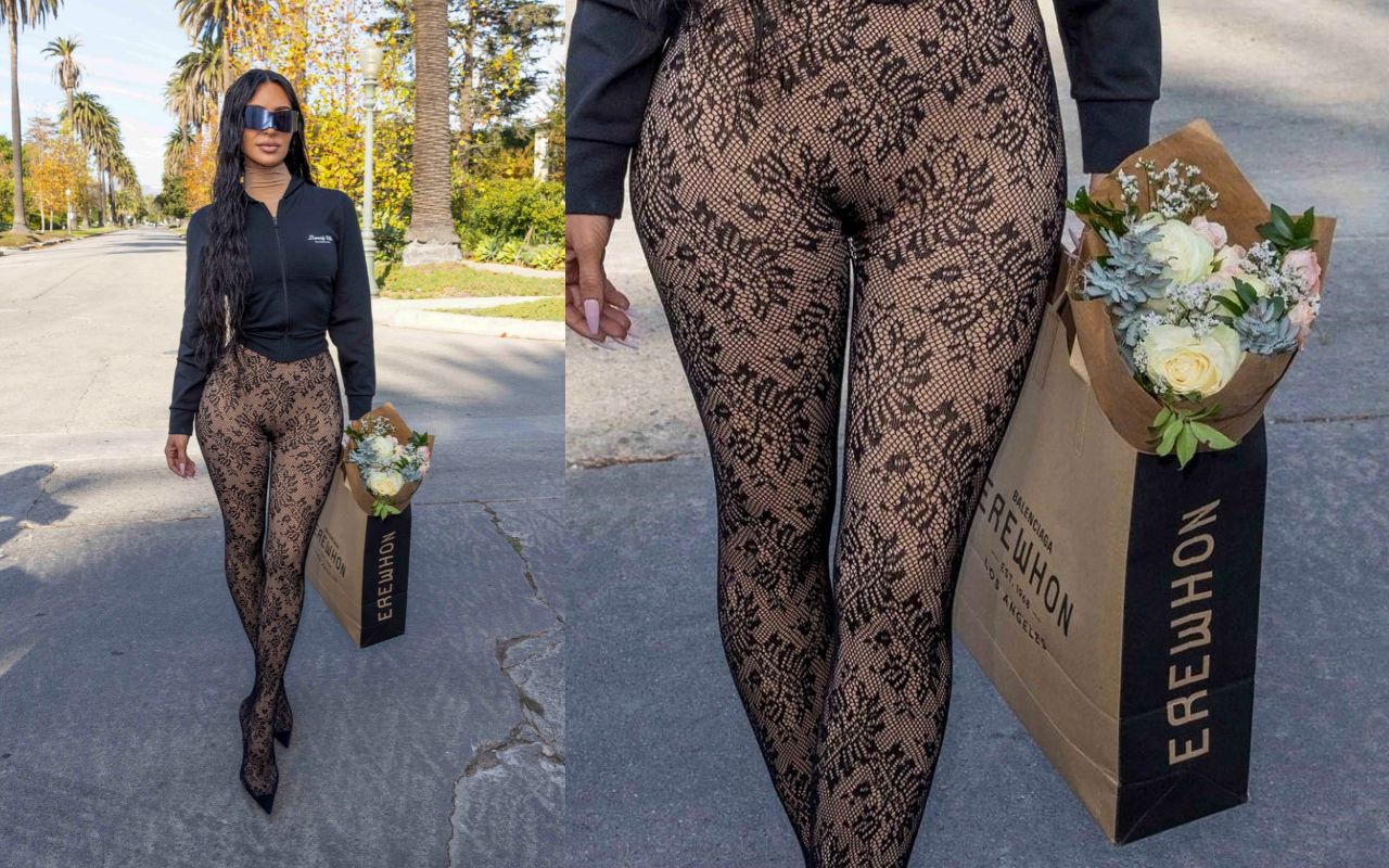 Kim Kardashian vai ao desfile da Balenciaga carregando sacola de mercado