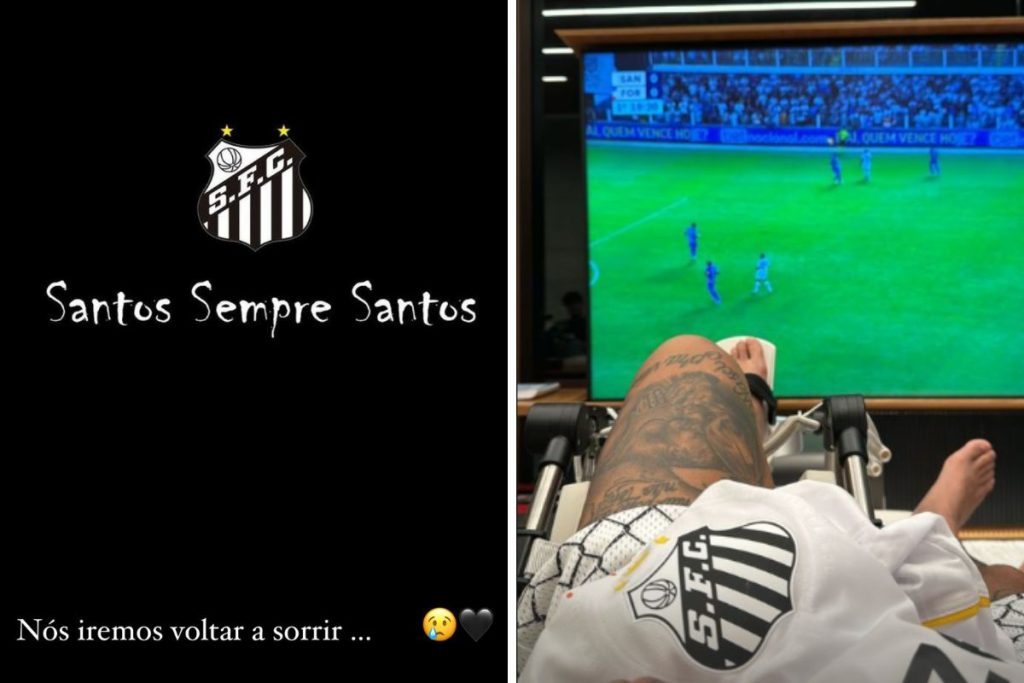 Neymar lamenta rebaixamento do Santos e fez publicação vendo o jogo
