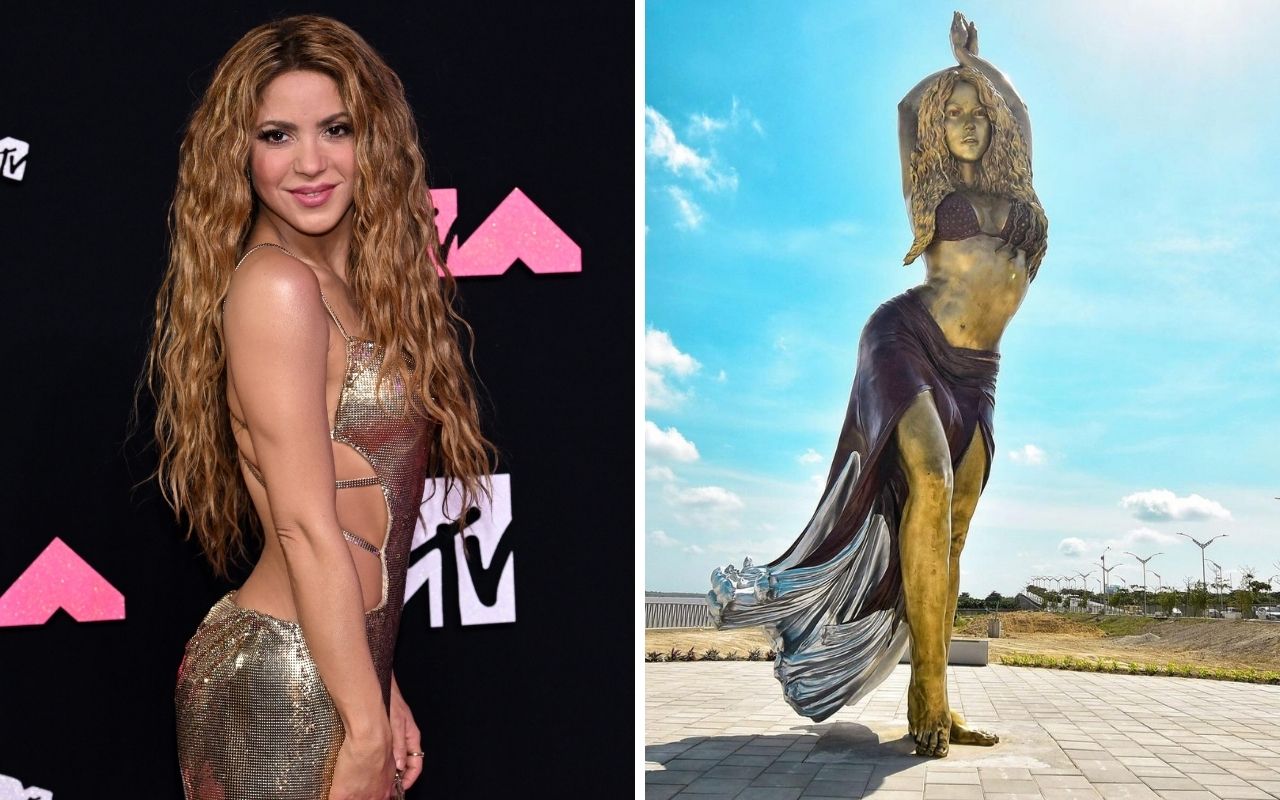 Shakira e sua estátua gigante em Barranquilla, na Colômbia