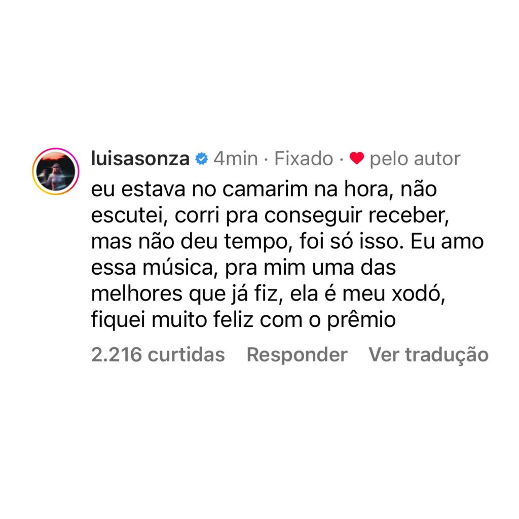 Luísa Sonza explica porque não subiu ao palco do WME Awards (Instagram)