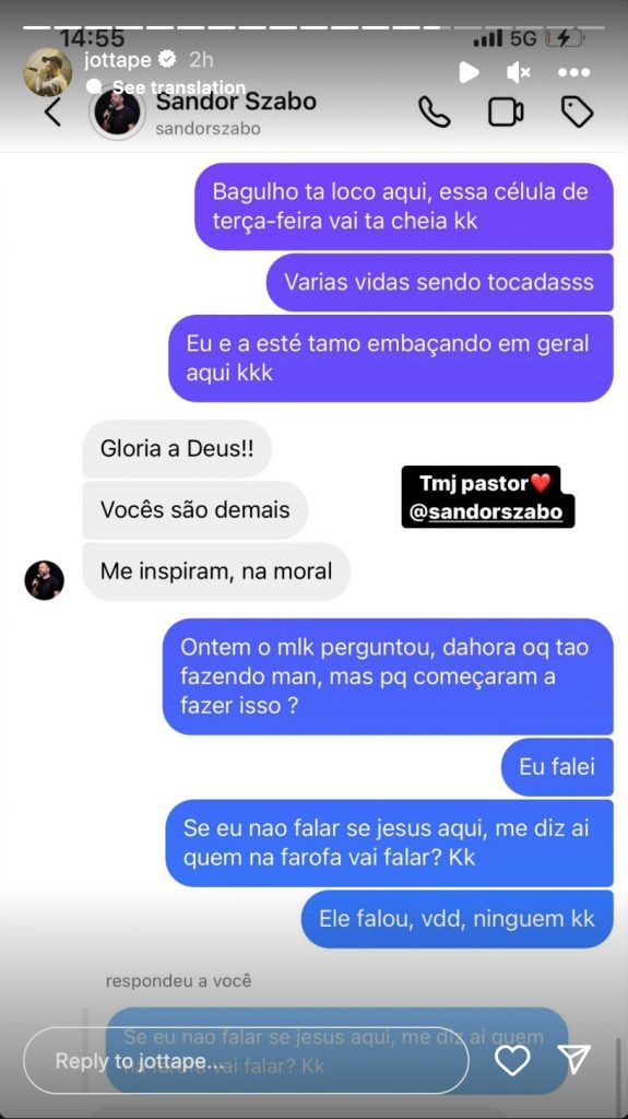 Jottapê mostra conversa com pastor