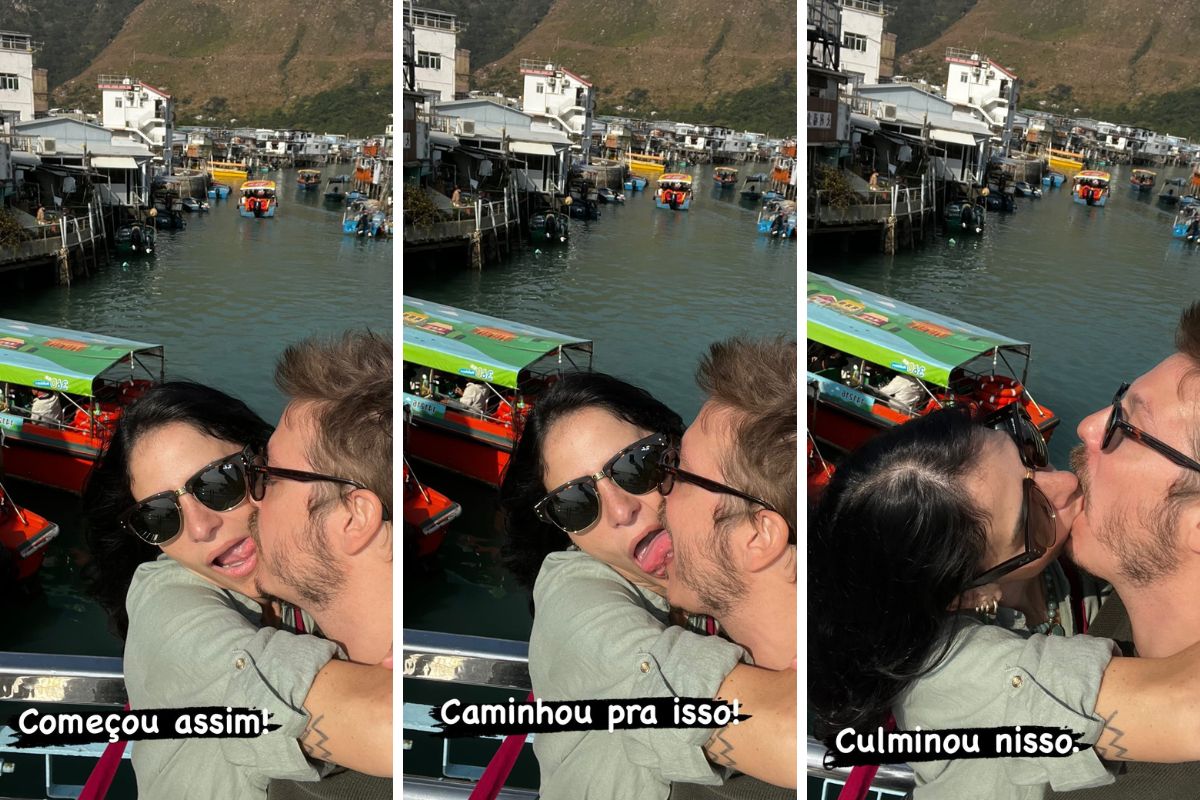 Fabio Porchat e Priscila Castello Branco se beijando