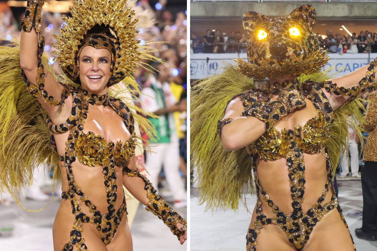 Paolla Oliveira virou onça durante o desfile da Grande Rio